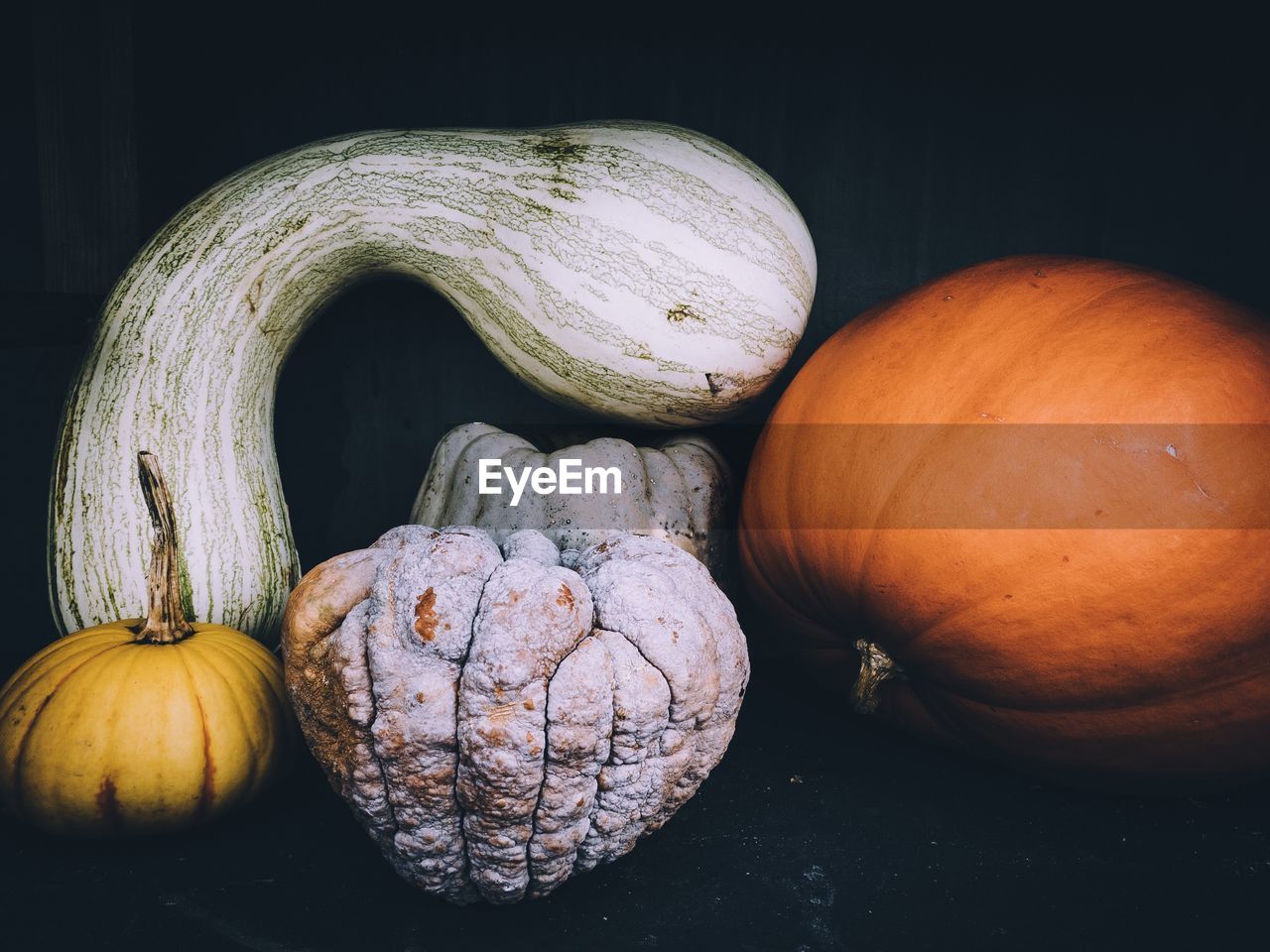 High angle view of pumpkins on table