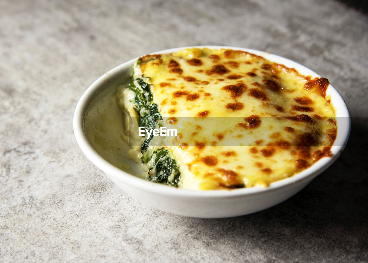 high angle view of food in plate on table