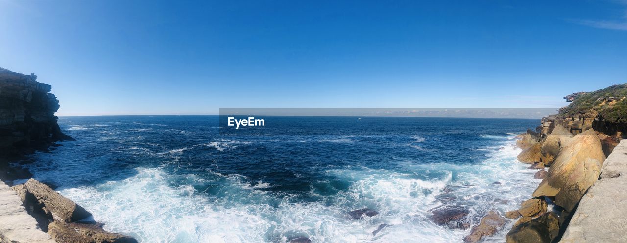 PANORAMIC VIEW OF SEA AGAINST CLEAR SKY