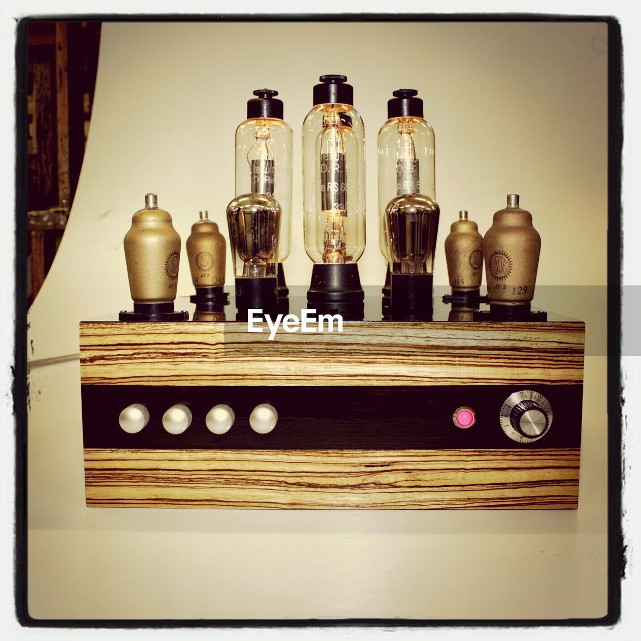 Close-up of vacuum tube amplifier