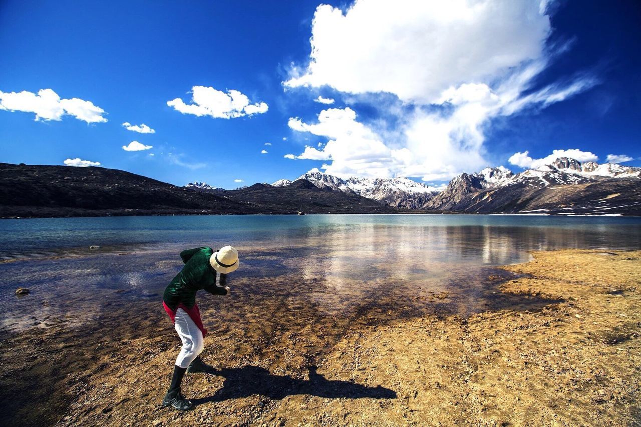 Full length of man at lake against sky