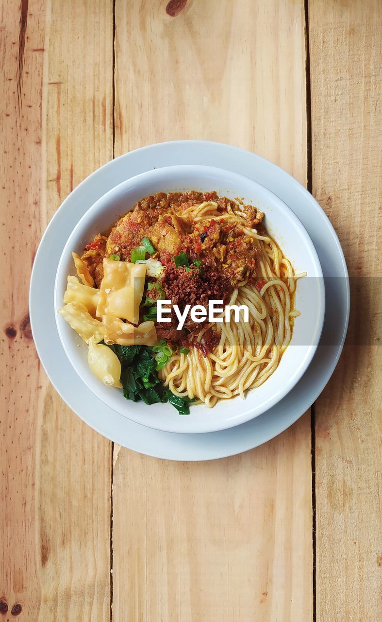 High angle view of meal served on table