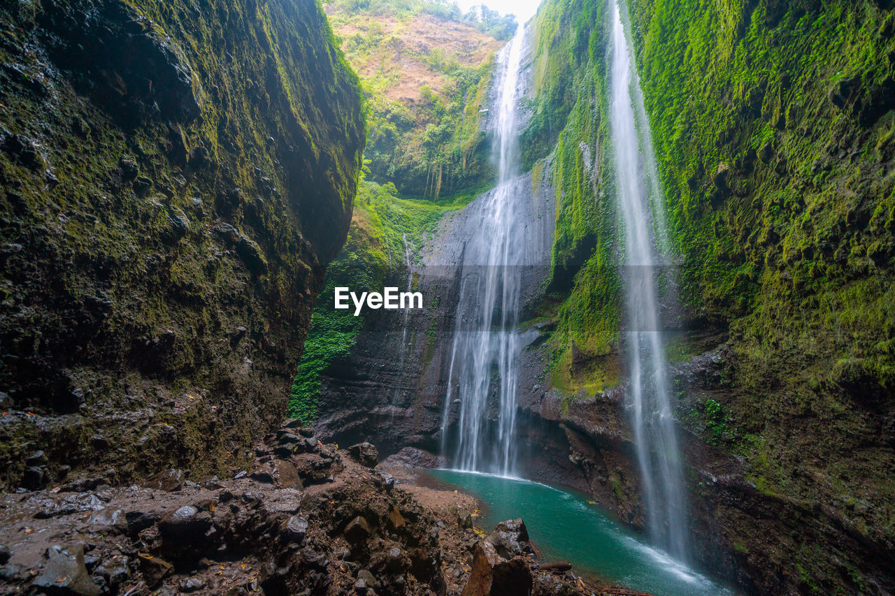Low angle view of waterfall