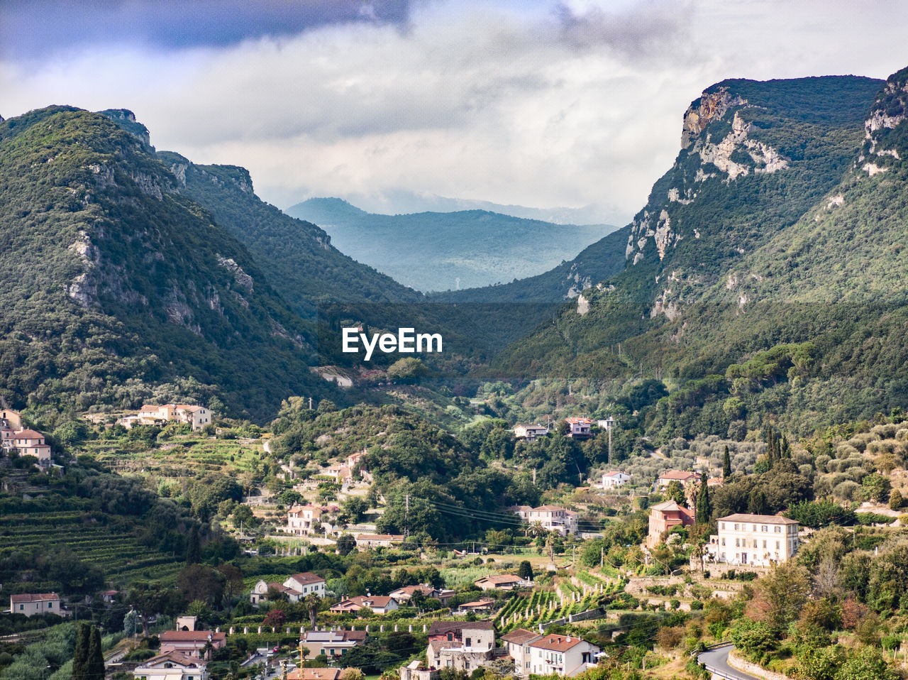 Landscape with mountains and ligurian hinterland in the city of finale ligure