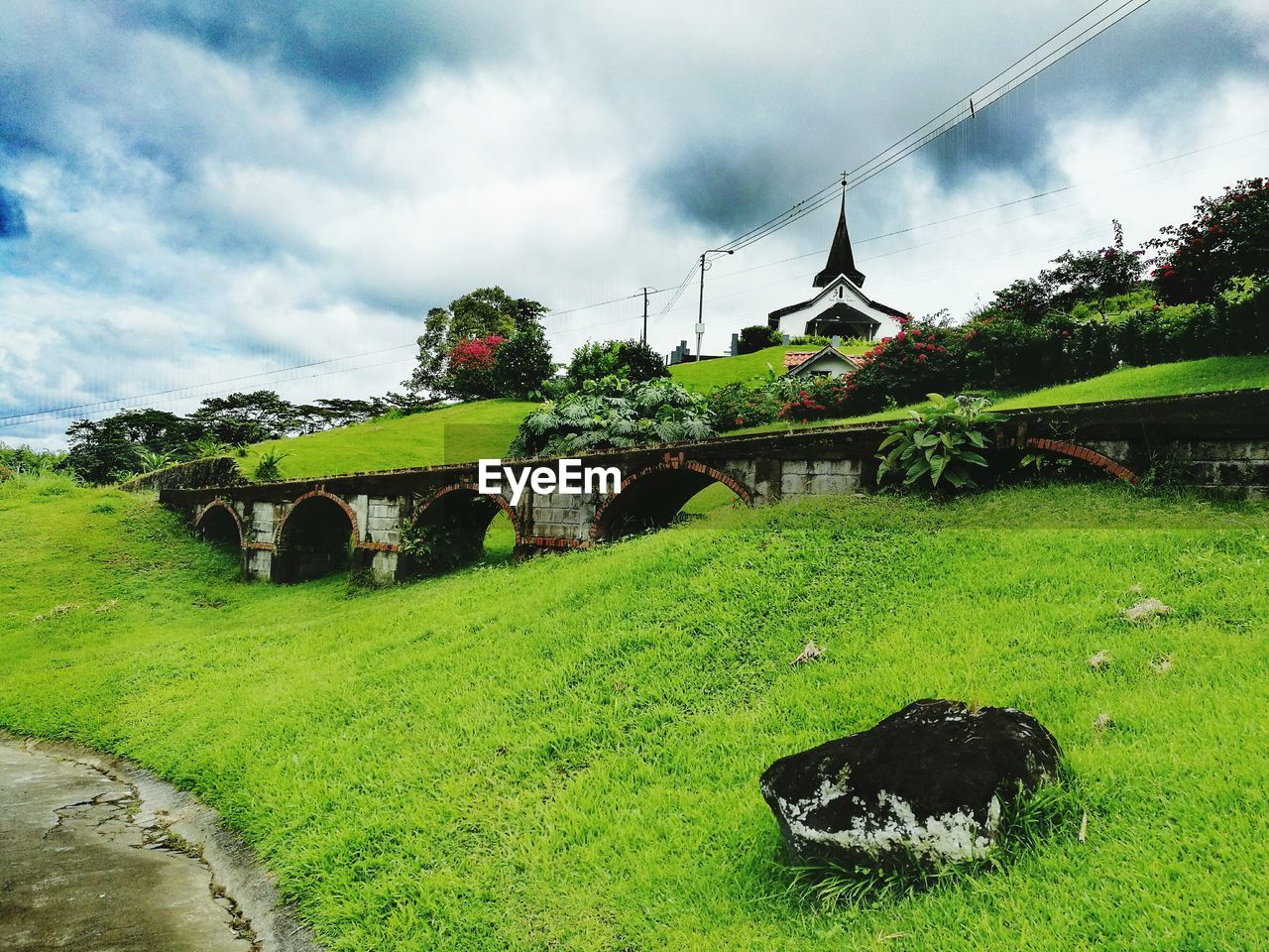 Scenic view of green landscape against sky