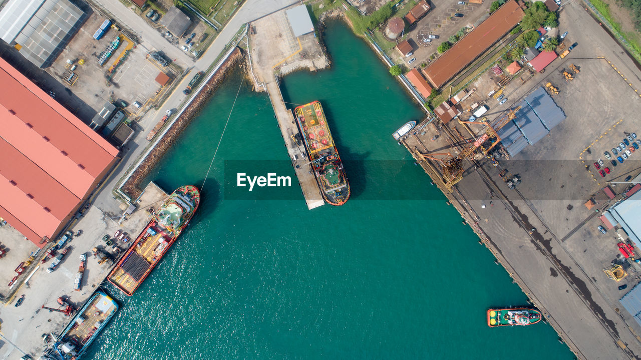 High angle view of ship at harbor