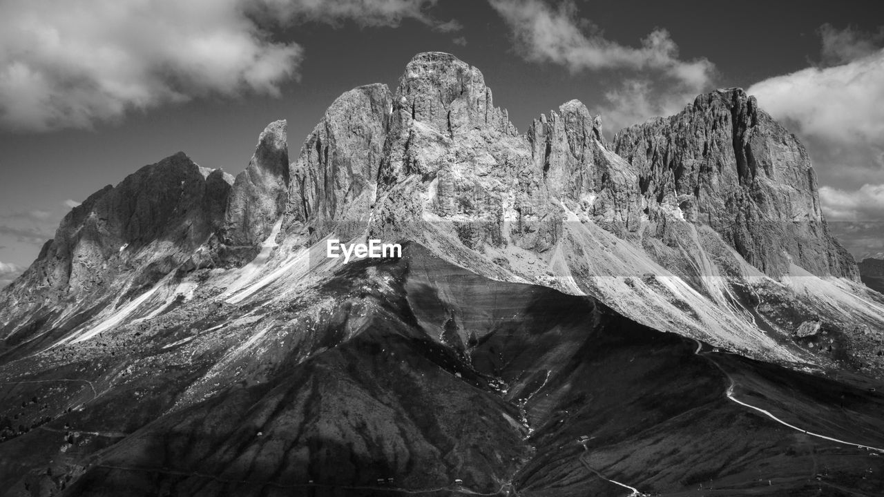 Scenic view of snowcapped mountains against sky in dolomites 