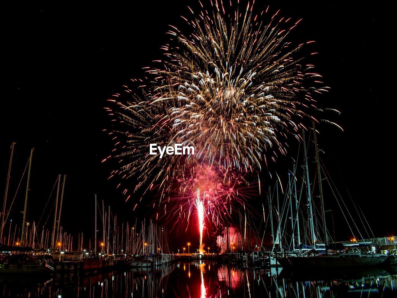 Low angle view of firework display against sky at night