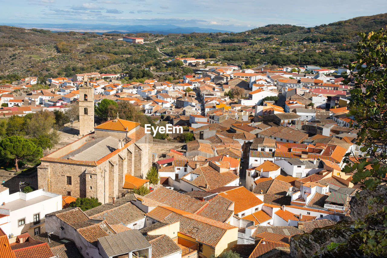 High angle view of buildings in city