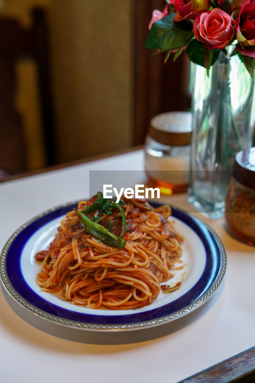 Spaghetti napolitana in a retro coffee shop.