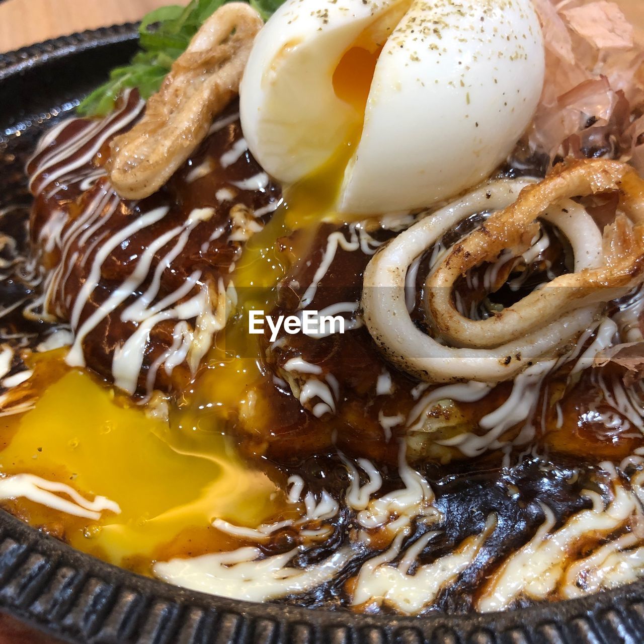 Close-up of sumptuous okonomiyaki