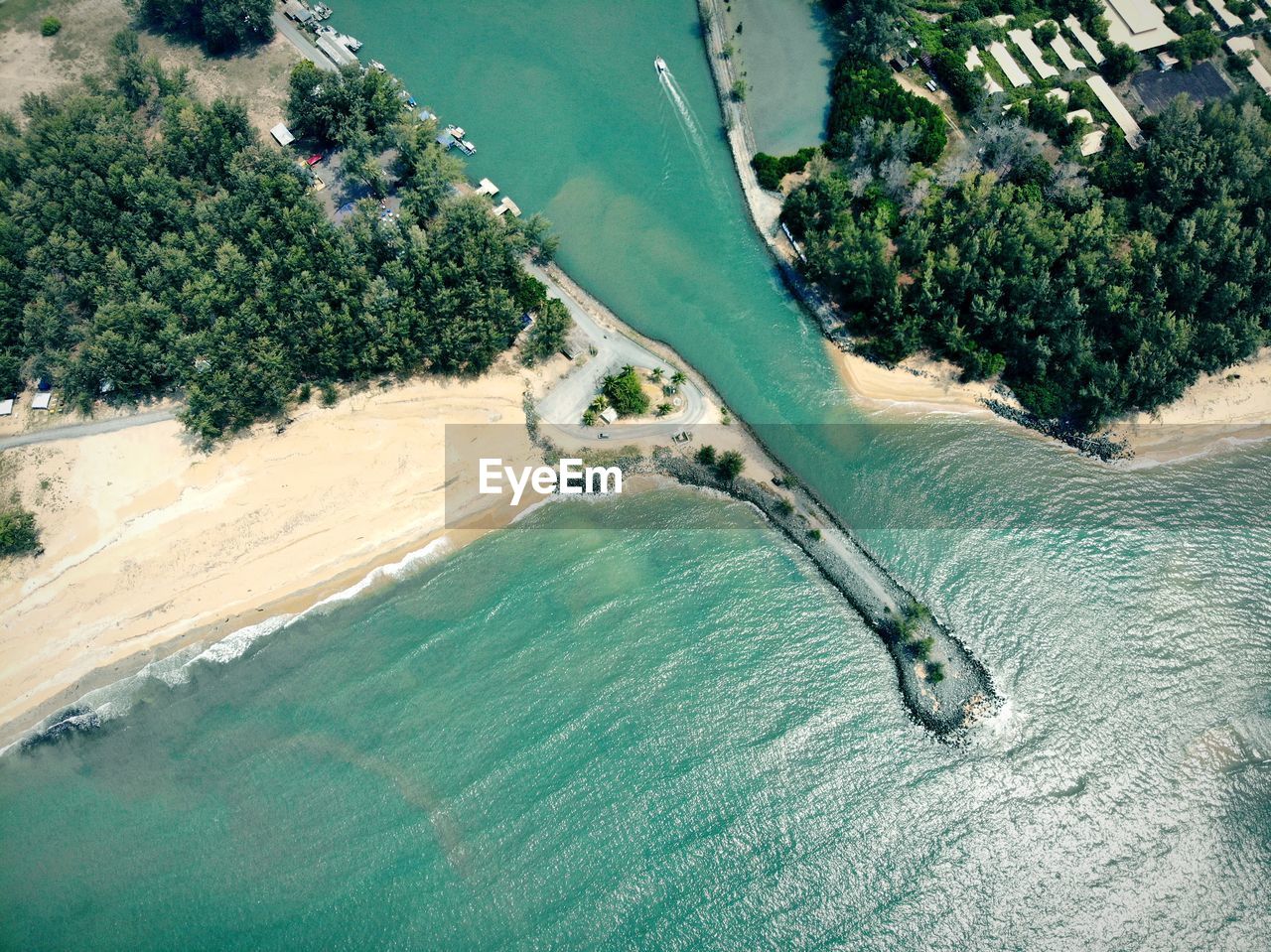 Aerial image of the river bank sungai kerteh, kemaman, terengganu, malaysia. 