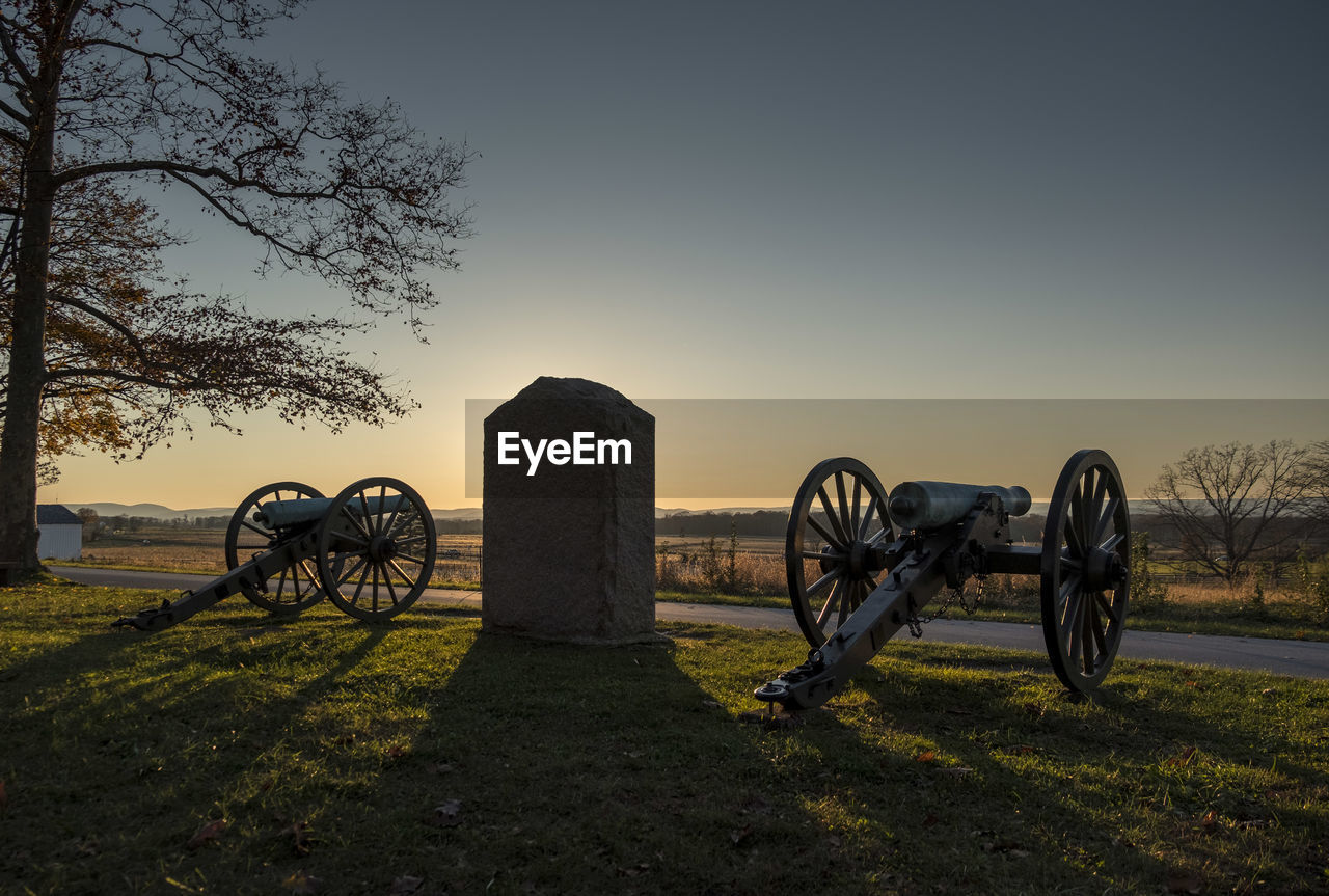 HORSE CART ON FIELD AGAINST CLEAR SKY