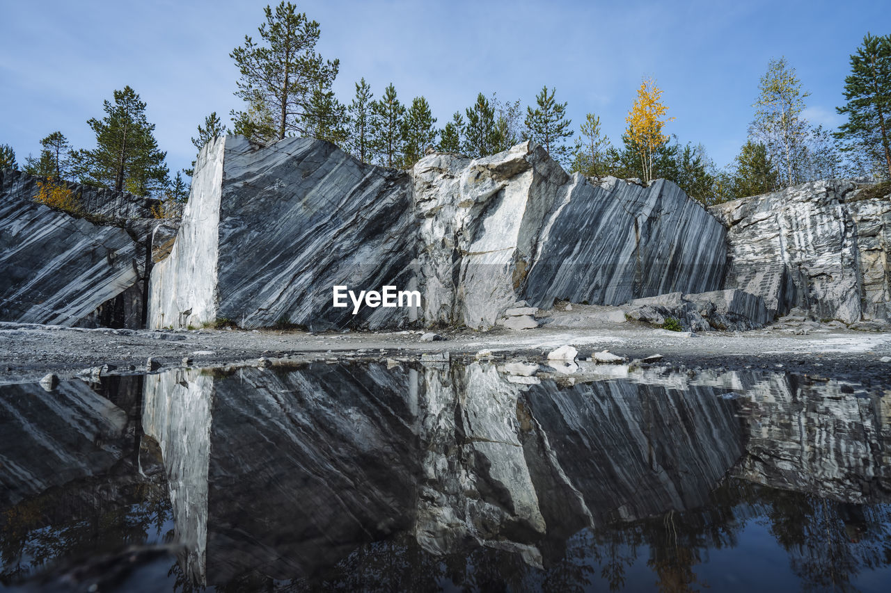 Ruskeala marble quarry. karelia. marble quarried in the north of russia. natural gray stone