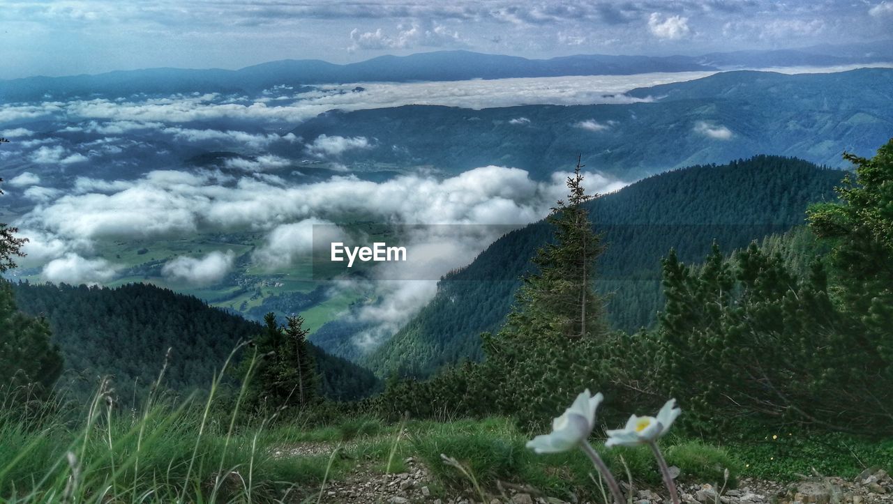 Panoramic view of landscape and mountains against sky