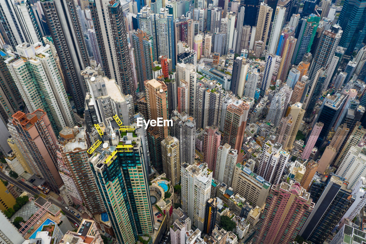 Aerial view of modern buildings in city