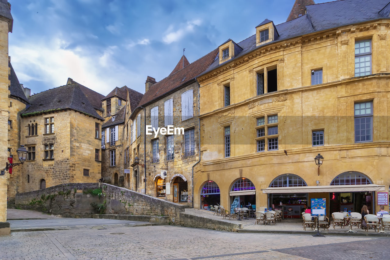 Street in sarlat-la-caneda historical center, france