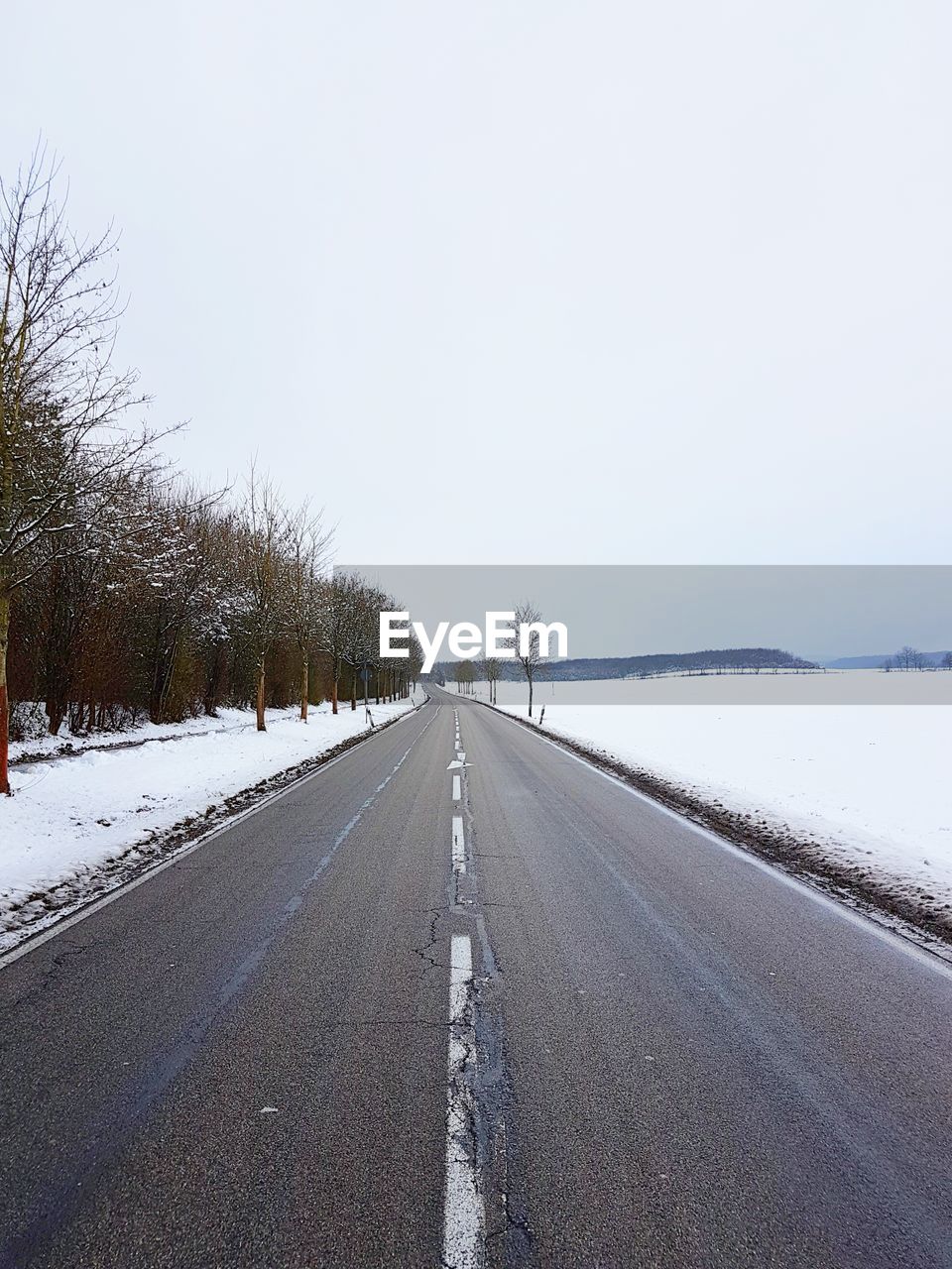 Road by trees against clear sky