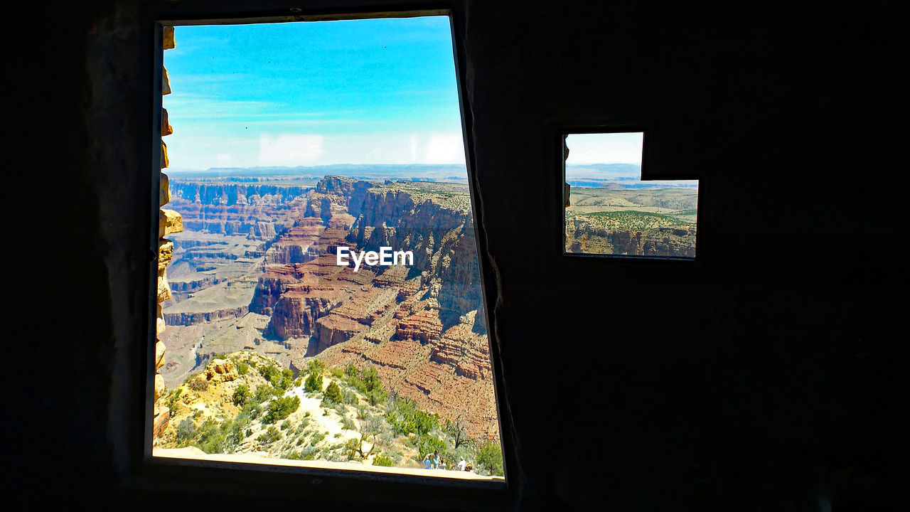 High angle view of grand canyon seen through window