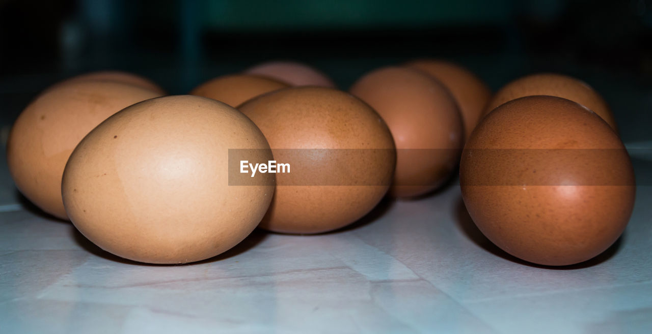 Close-up of eggs on table