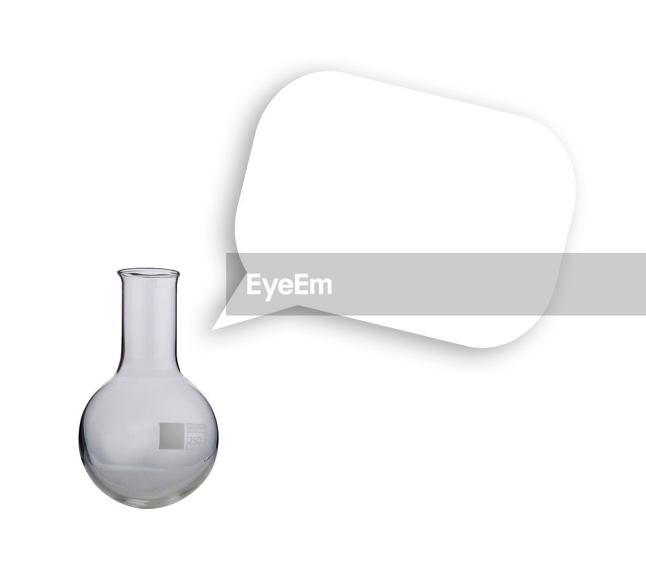 Digital composite image of thought bubble with flask against white background