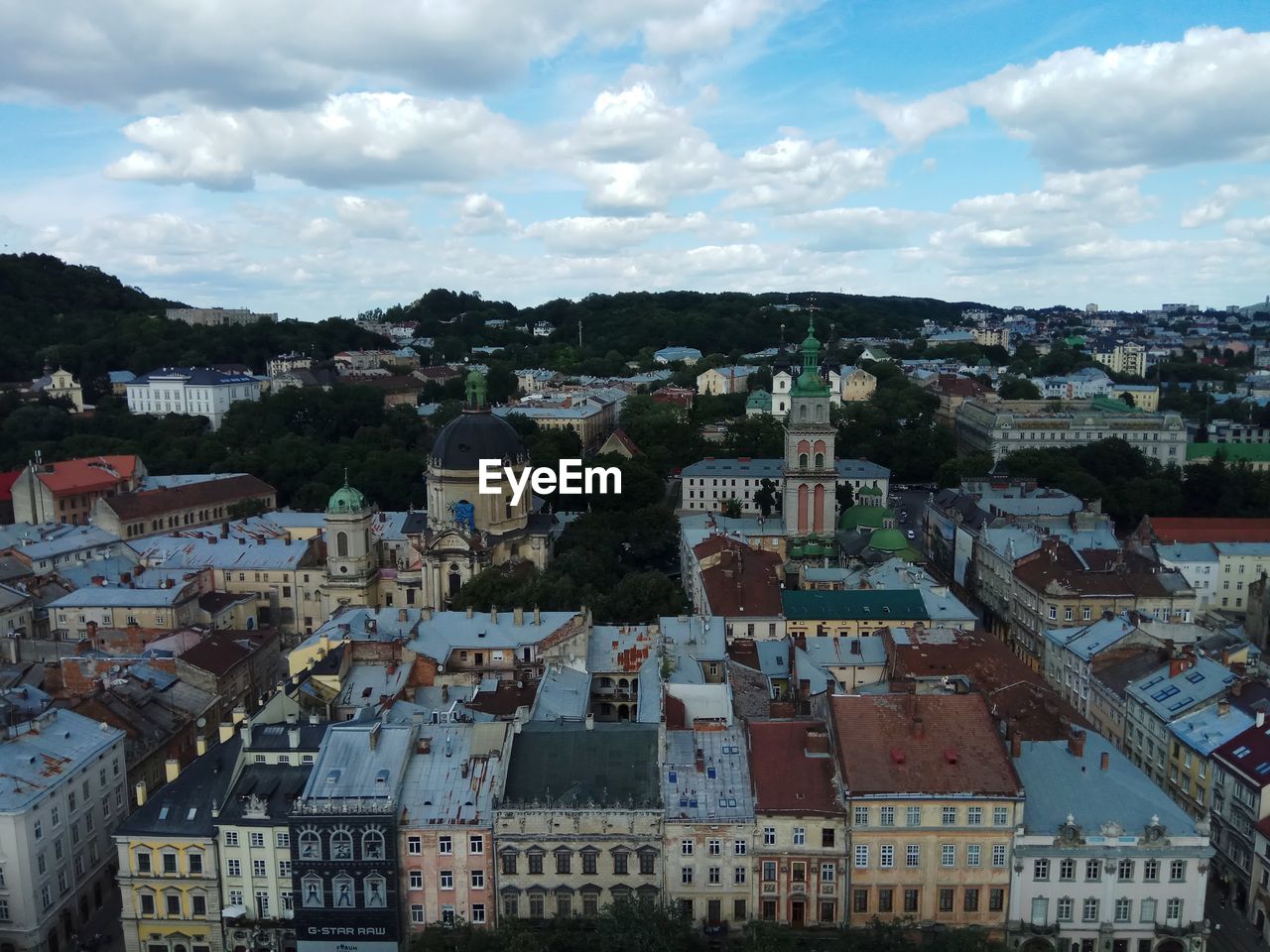 High angle view of townscape against sky