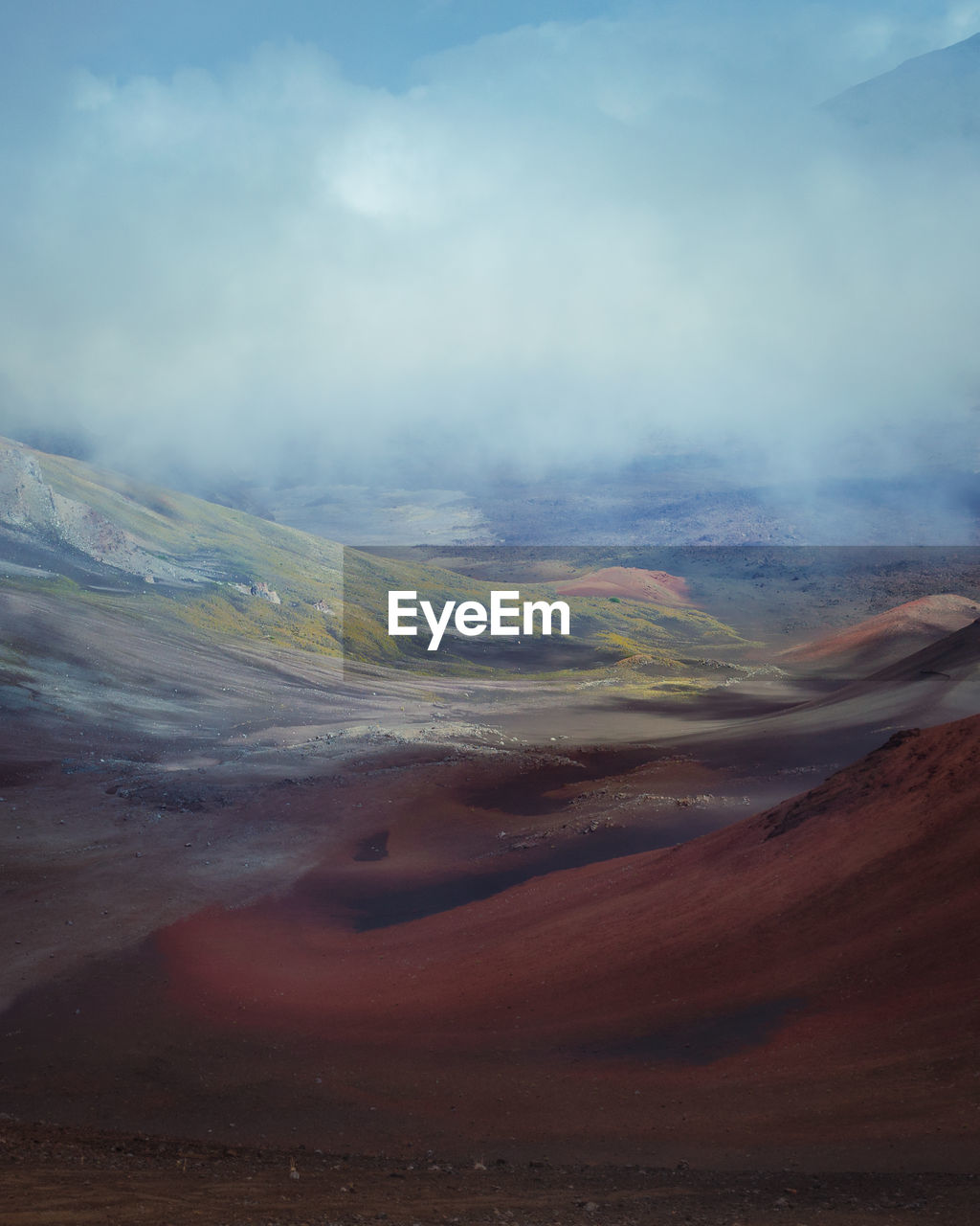 Atmospheric view of haleakala national park , volcanic crater valley, maui, hawai, united states