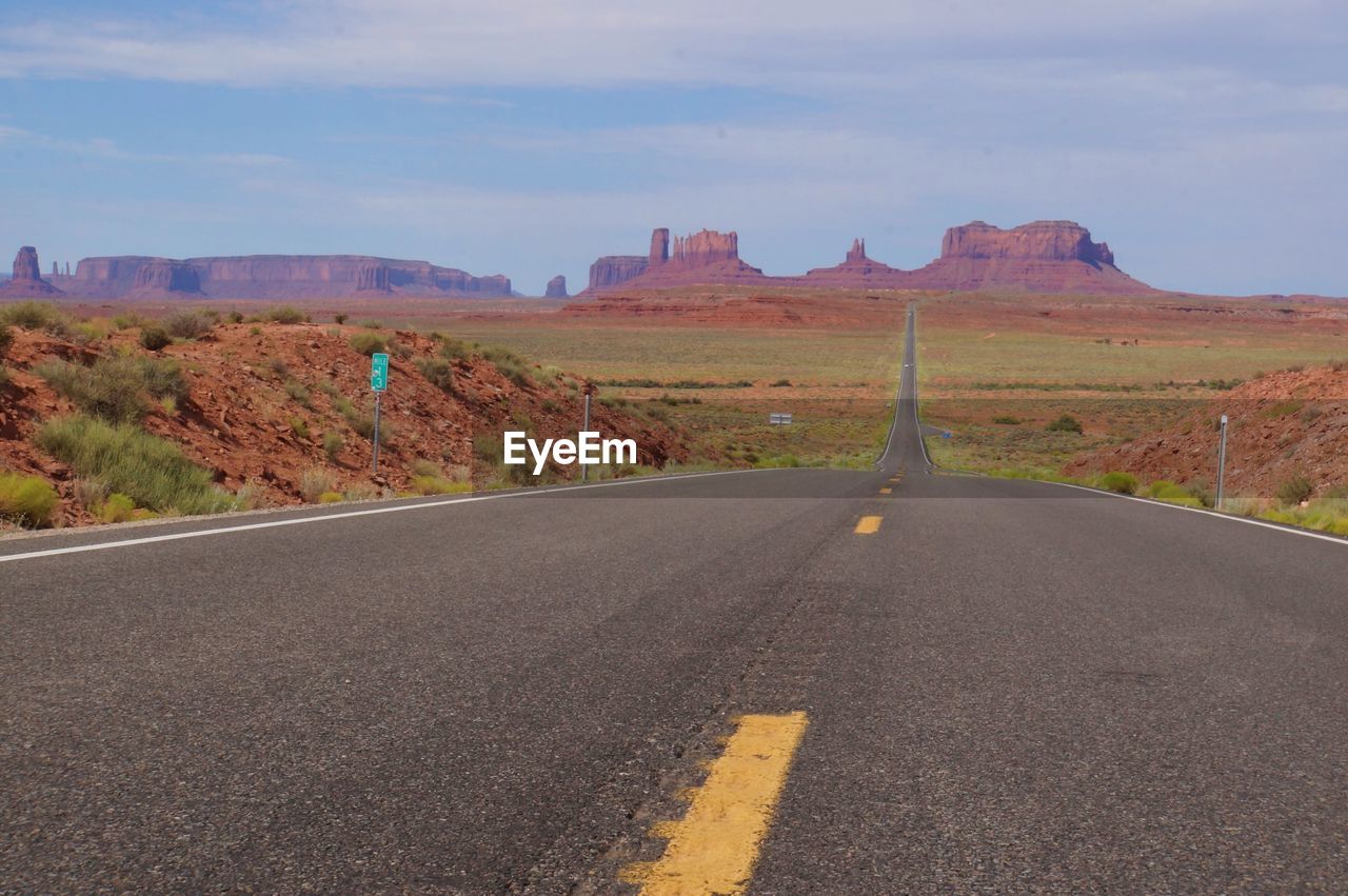 EMPTY ROAD ALONG LANDSCAPE AND MOUNTAINS AGAINST SKY