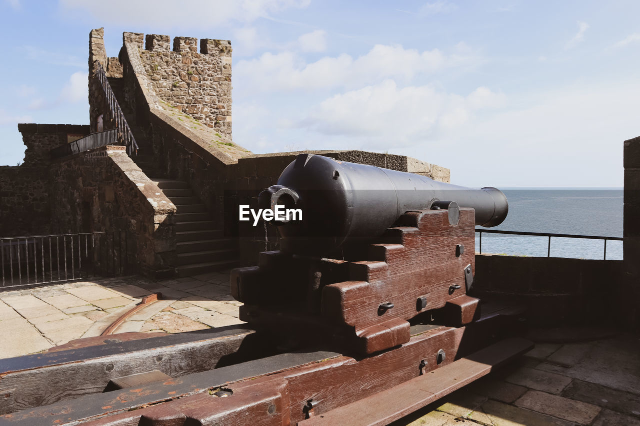 Old cannon set up on the castle walls in carrickfergus northern ireland