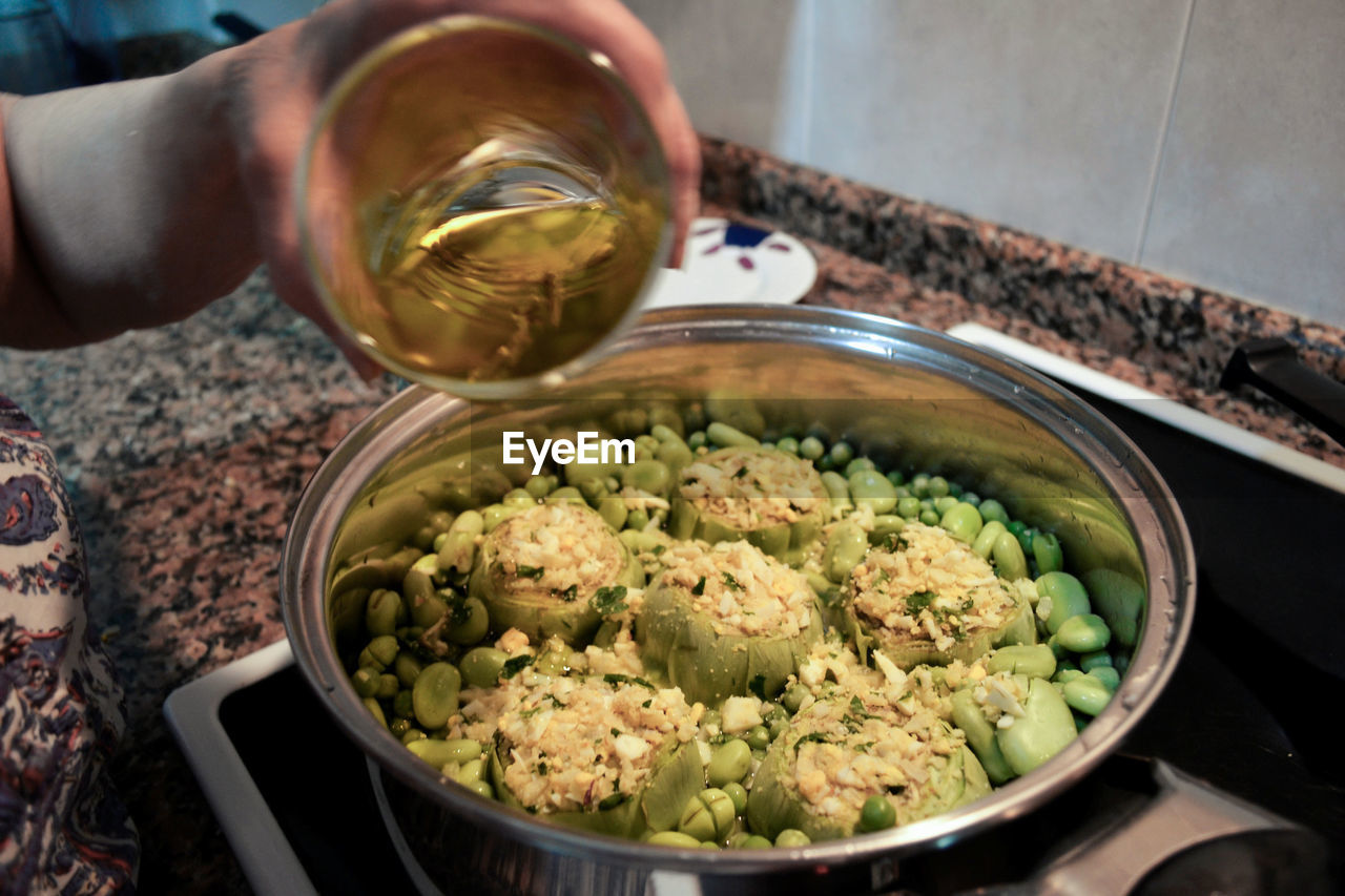 High angle view of food on vitro at home