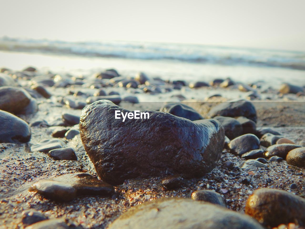 Surface level of pebbles on beach