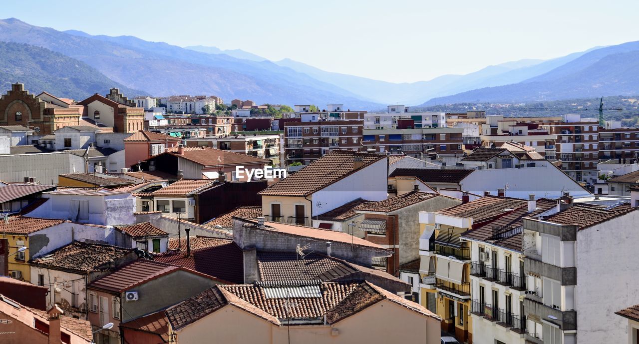 High angle view of buildings in city