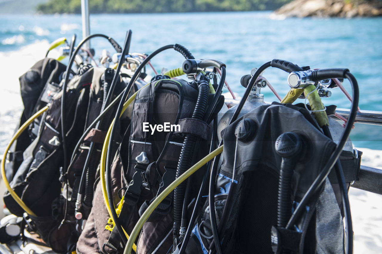 Scuba diving gear ready set up for a dive at ilha grande