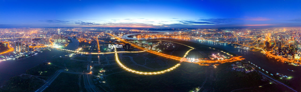 Illuminated cityscape at night