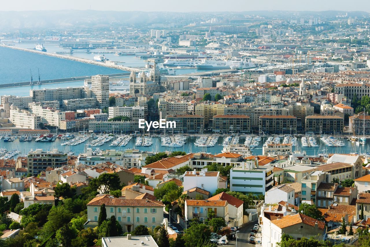 High angle view of buildings in city