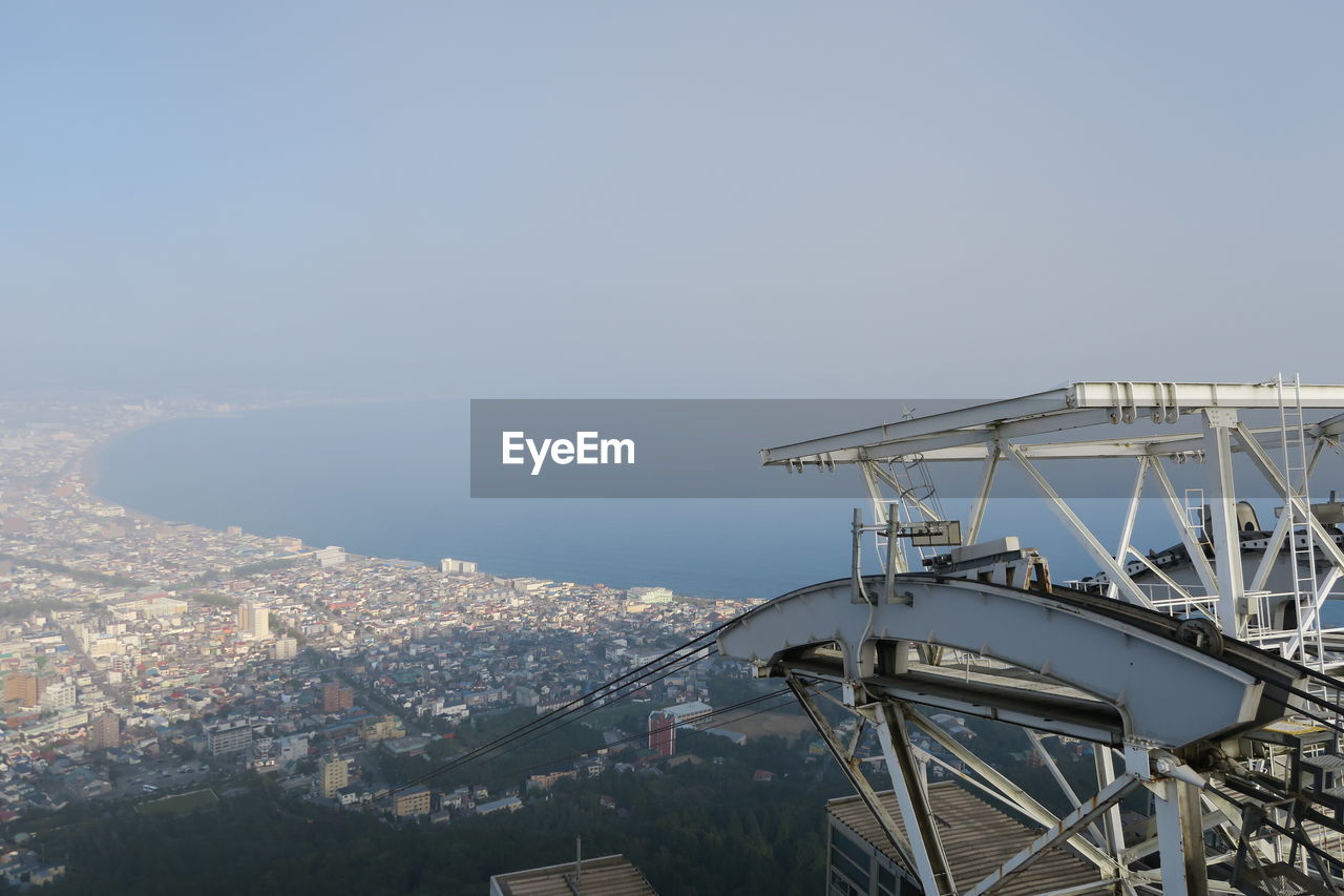 Panoramic view of buildings in city against clear sky