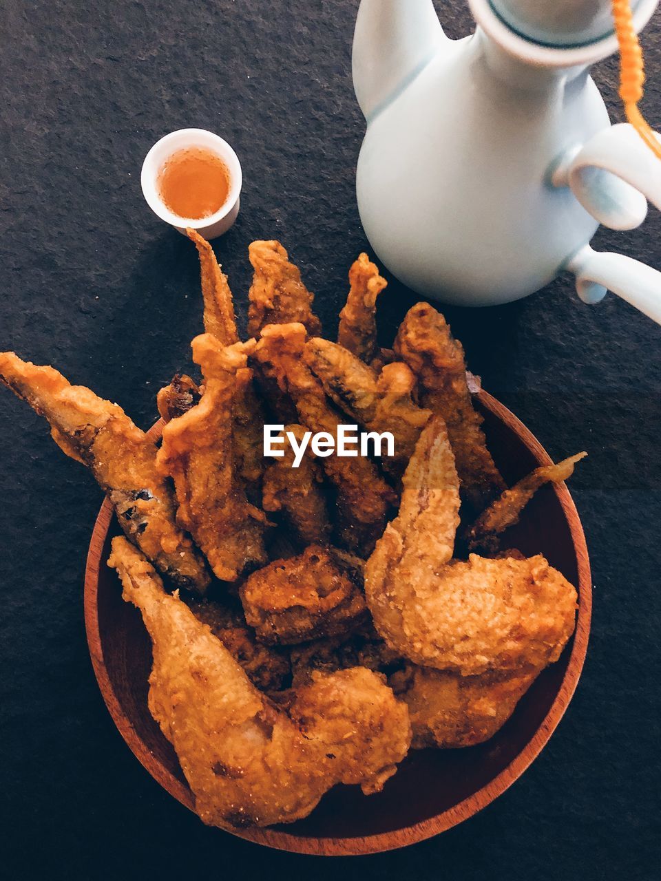 High angle view of breakfast served on table