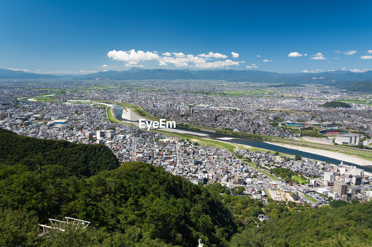 High angle view of cityscape against sky