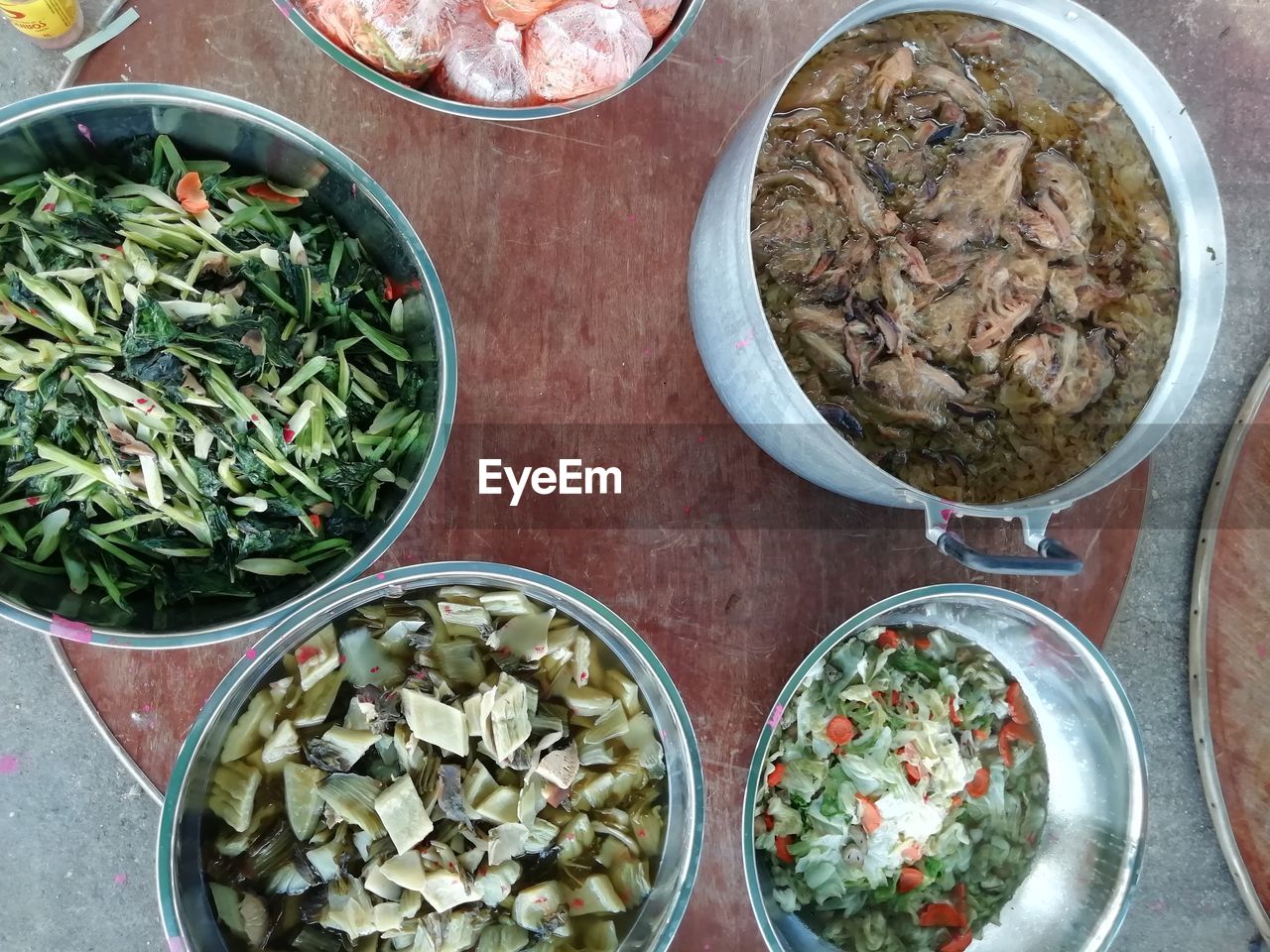 High angle view of food in bowl on table