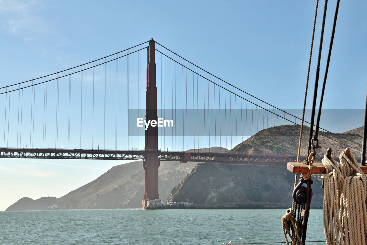 View of suspension bridge over sea