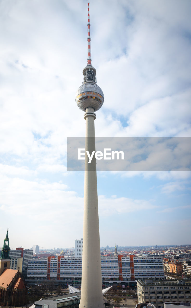 Low angle view of fernsehturm against sky