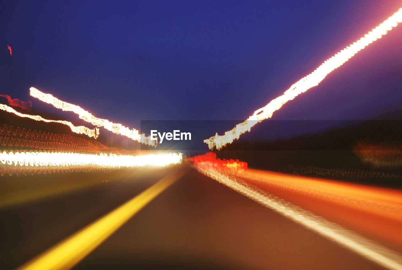 Light trails on street at night