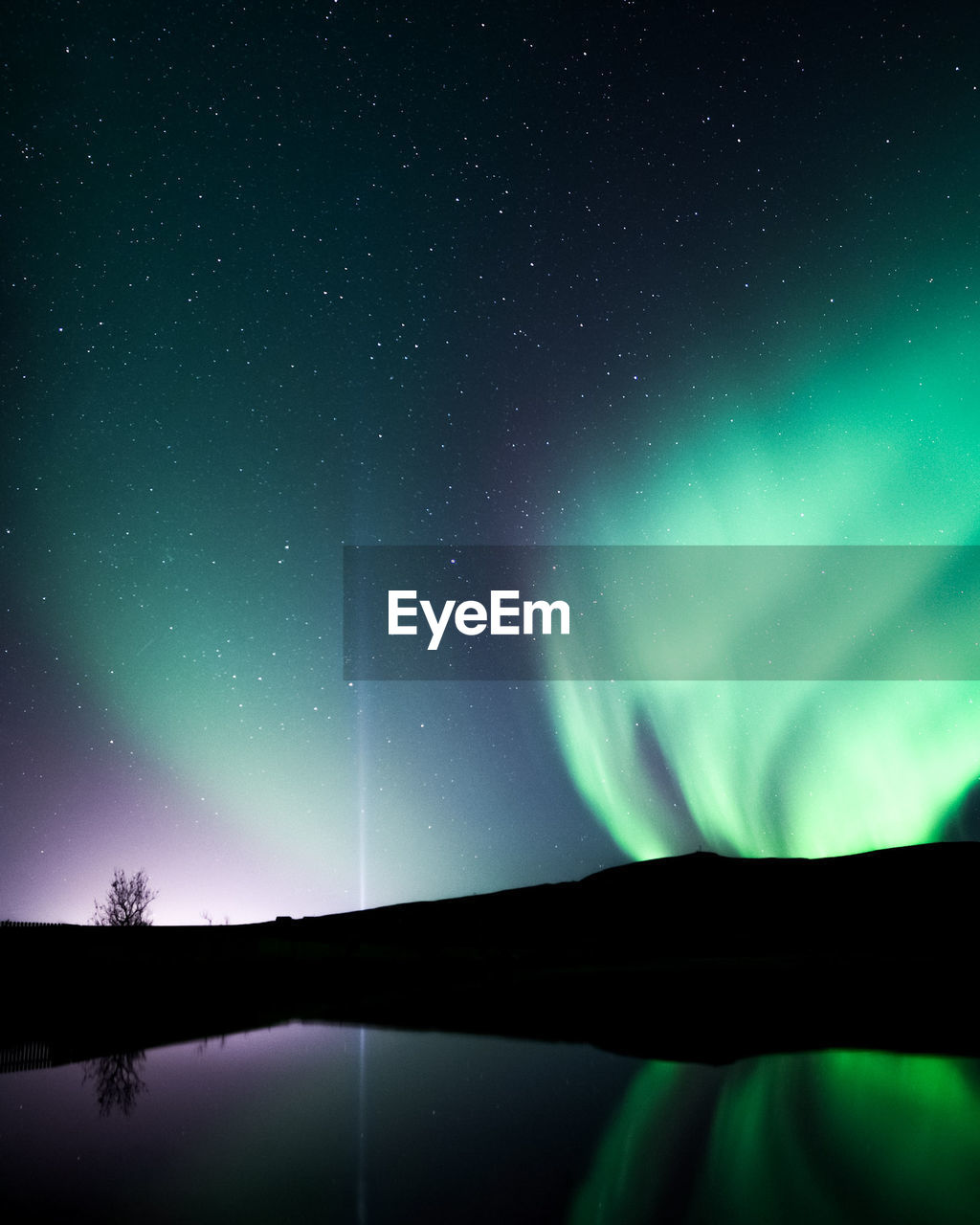 Scenic view of aurora borealis over lake against sky at night