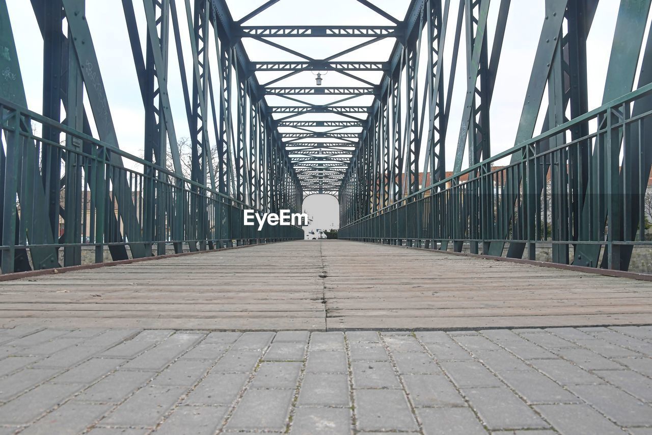 Old metal overpass, bridge over the river. rivet metal bridge in town. breclav, czechia