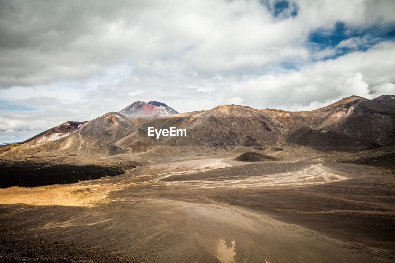 Scenic view of mountains against cloudy sky