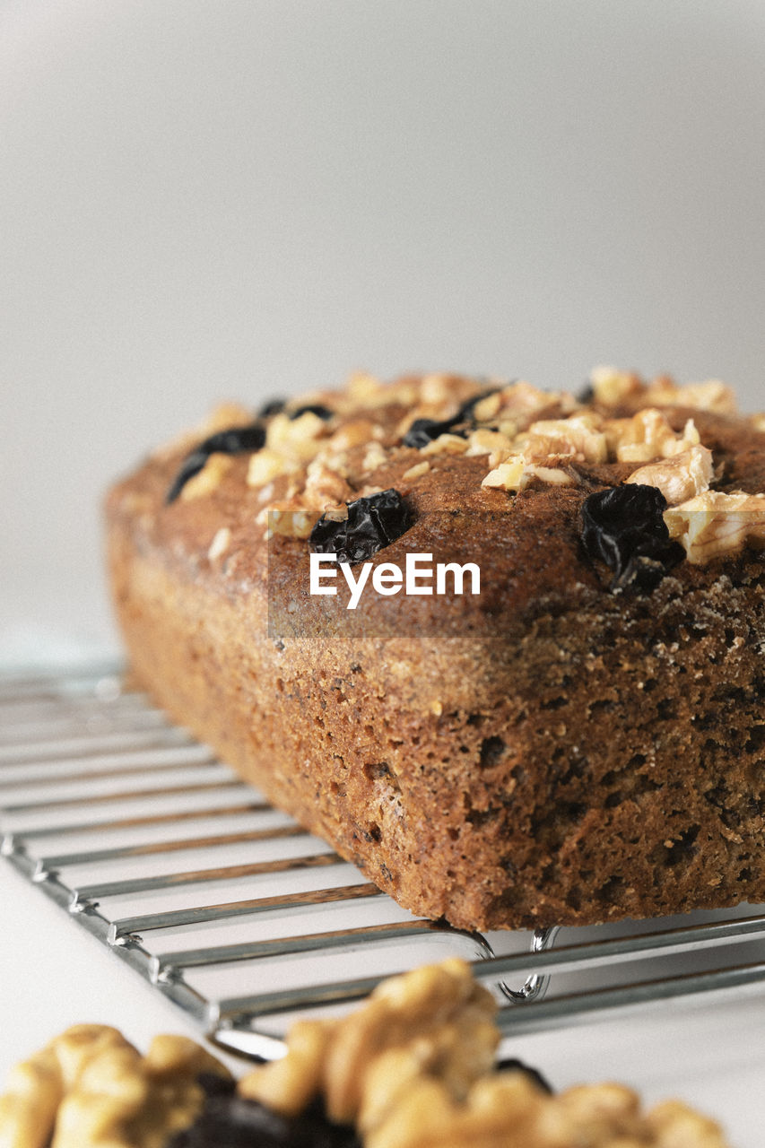 Close-up of cake in plate, cooking sunday morning a delicious banana bread