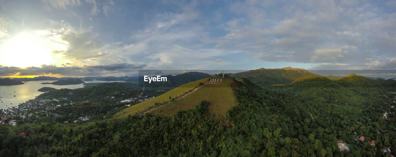 Panoramic view of landscape and mountains against sky