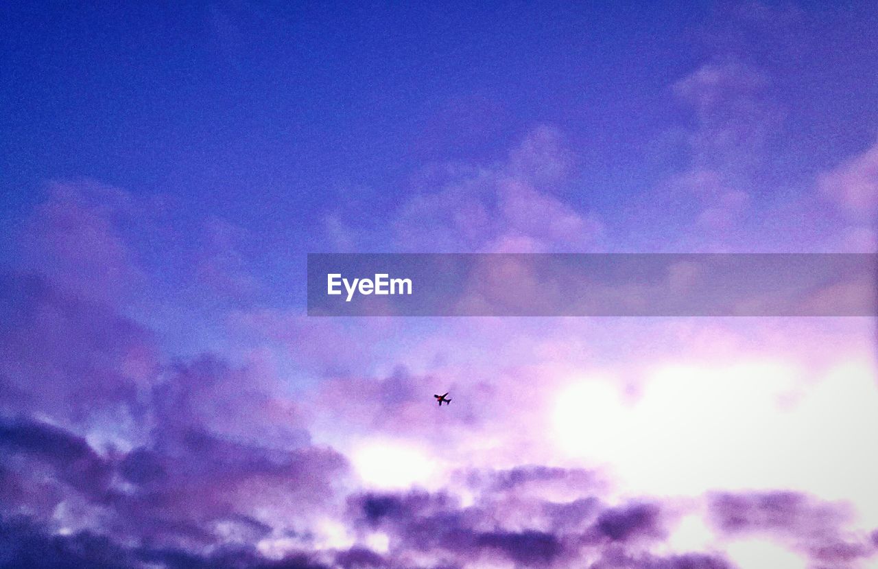 LOW ANGLE VIEW OF AIRPLANE FLYING AGAINST SKY