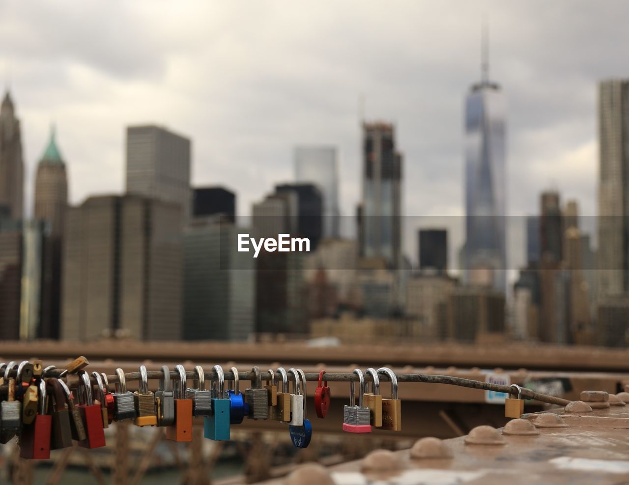 CLOSE-UP OF PADLOCKS IN CITY