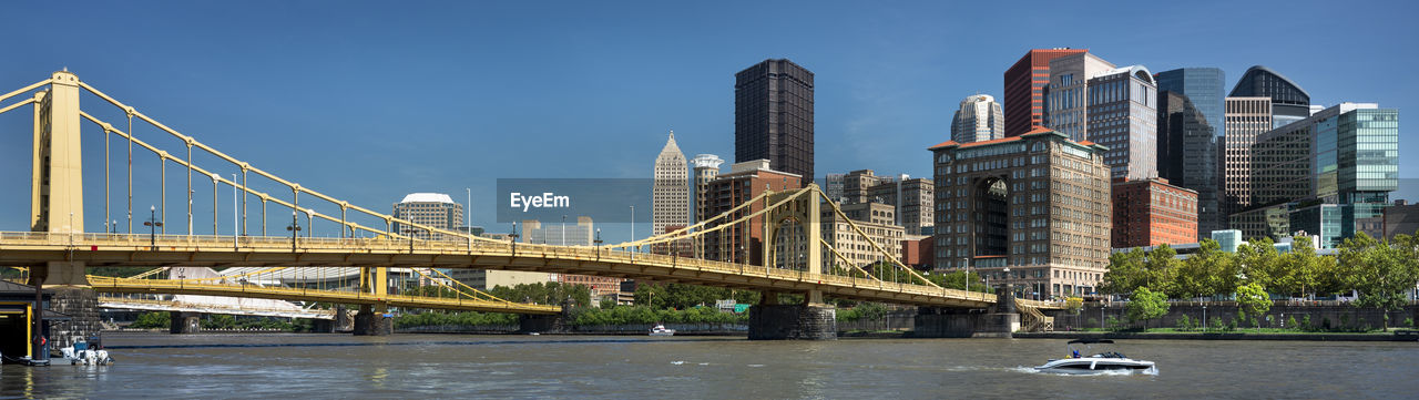 BRIDGE OVER RIVER WITH BUILDINGS IN CITY